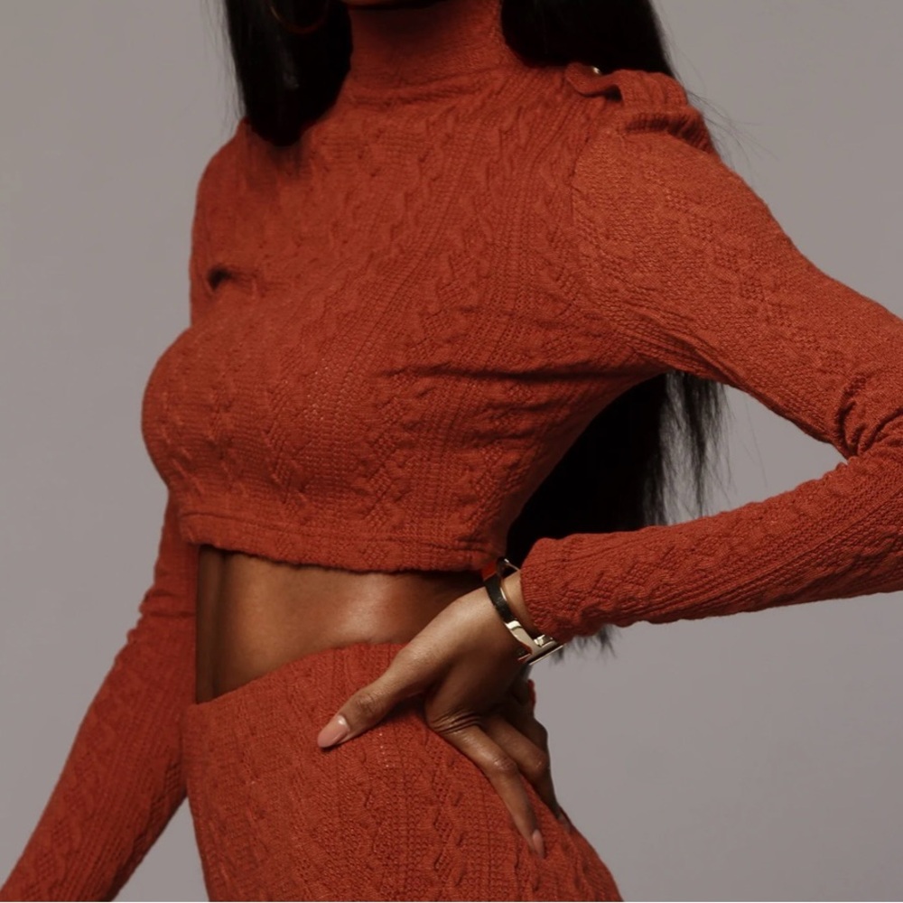 JLUXLABEL Rust Knit Crop Top